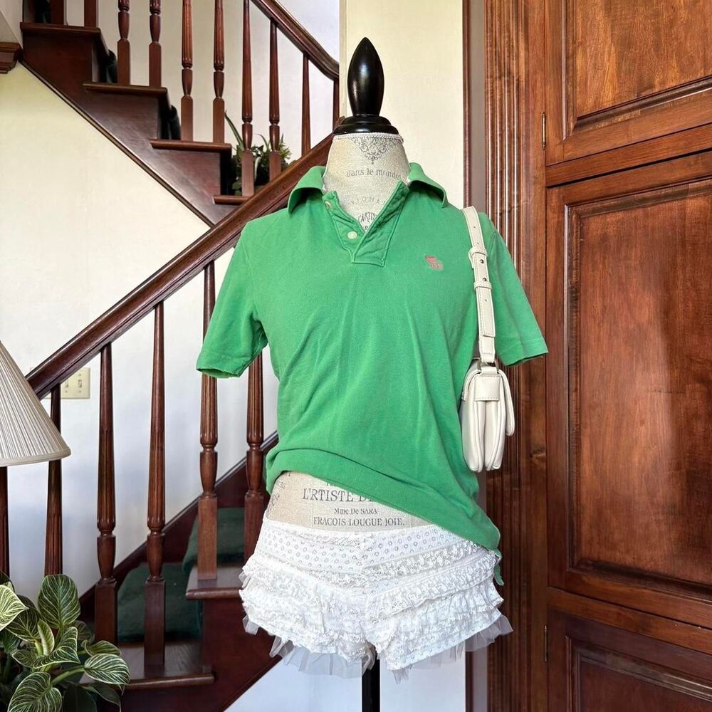 Abercrombie & Fitch Y2K Kelly Green Polo Short Sleeve Shirt